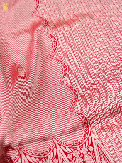 Handloom Banarasi Silk Scalloped Border Saree in Blush Pink | Kangura
