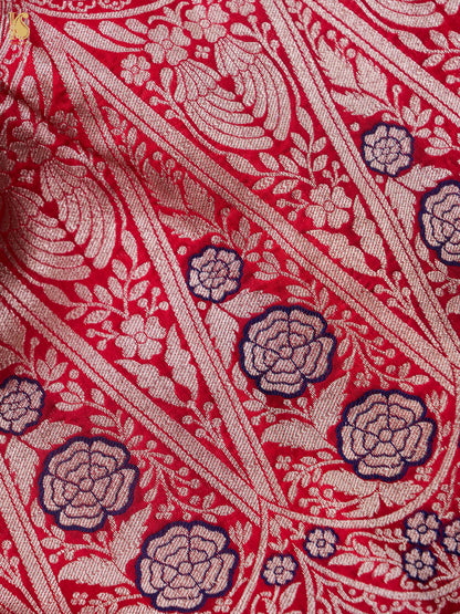 Handloom Banarasi Silk Scalloped Border Saree in Blush Pink | Kangura