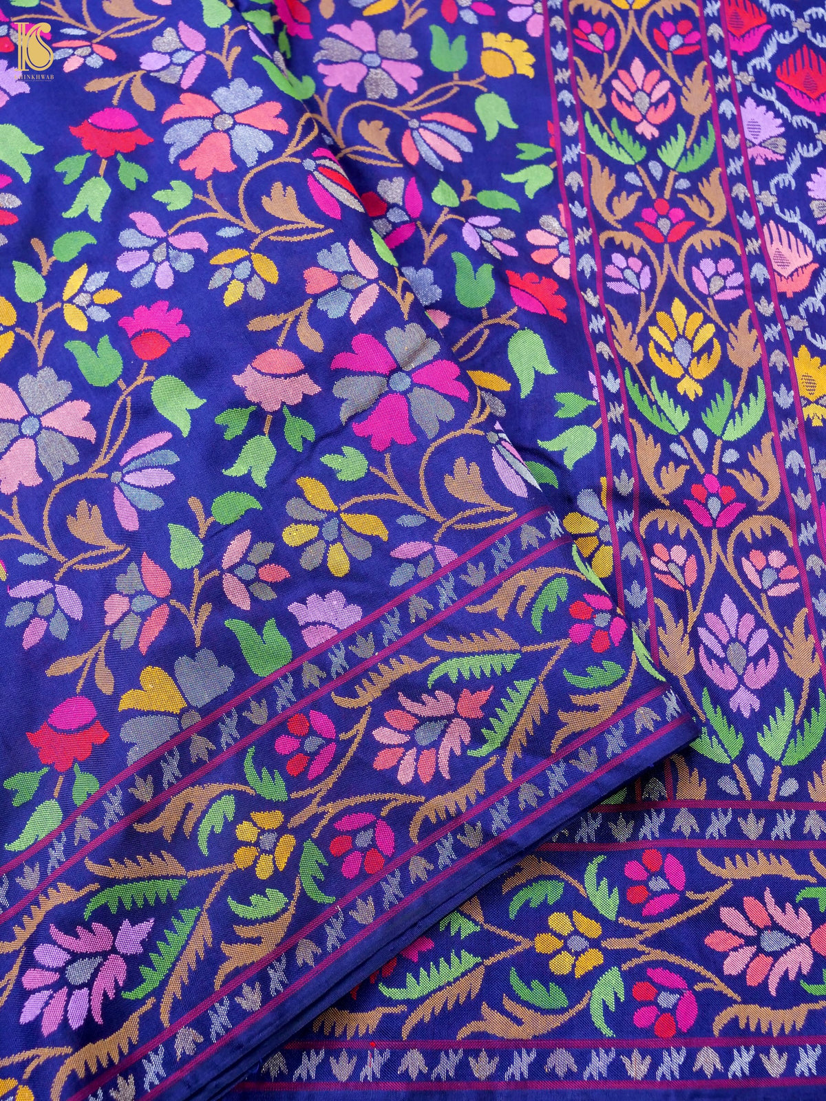 Handwoven Banarasi Katan Silk Saree in Navy Blue