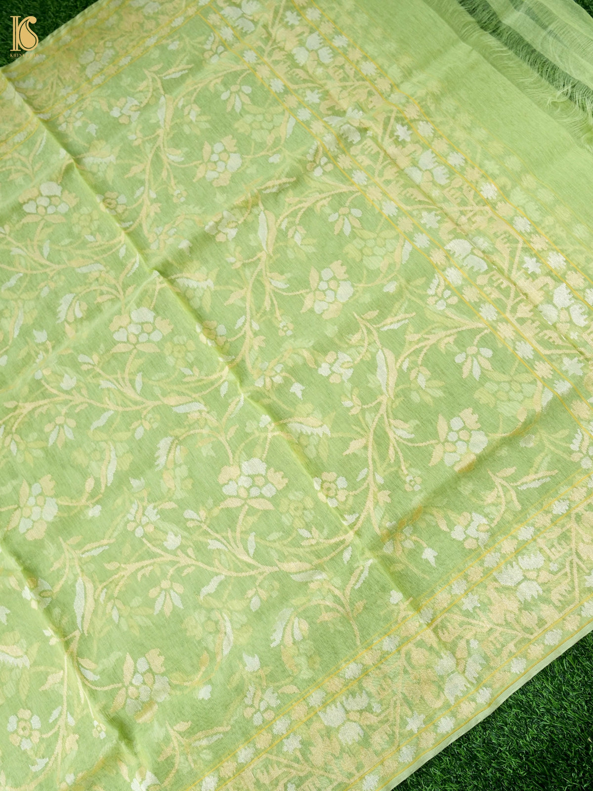 Handwoven Pure Cotton Dupatta in Pistachio Green