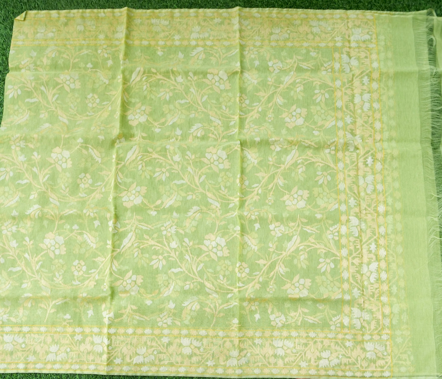 Handwoven Pure Cotton Dupatta in Pistachio Green