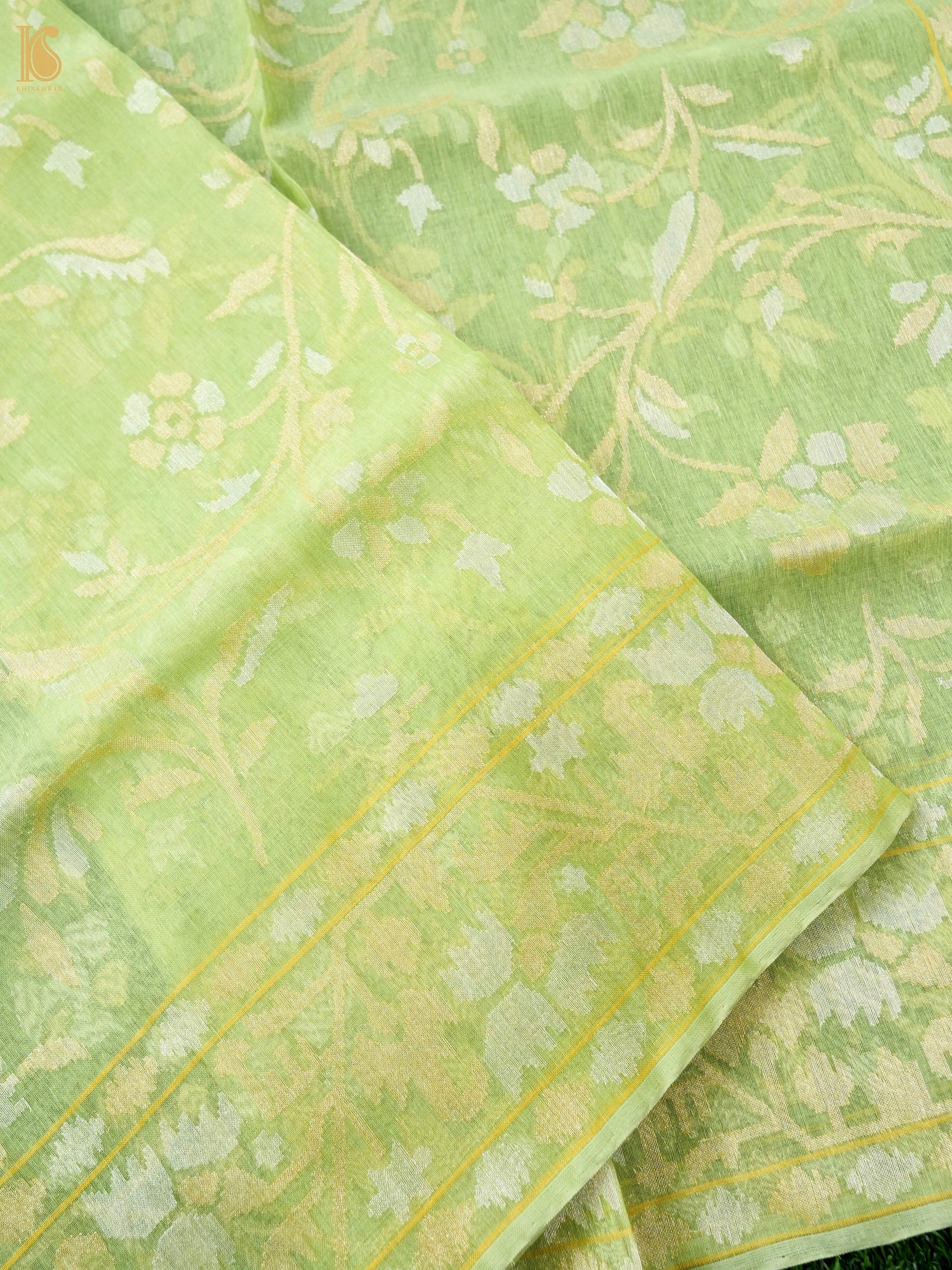 Handwoven Pure Cotton Dupatta in Pistachio Green