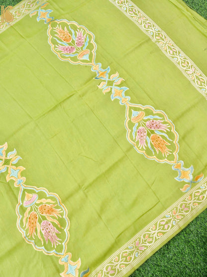 Handwoven Banarasi Moonga Silk Turkish Dupatta with Hand Brush