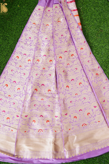 Handloom Banarasi Katan Silk Kalidar Phoolwari Lehenga