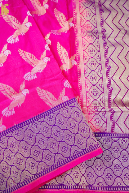 Handwoven Katan Silk Banarasi Chidiya Saree