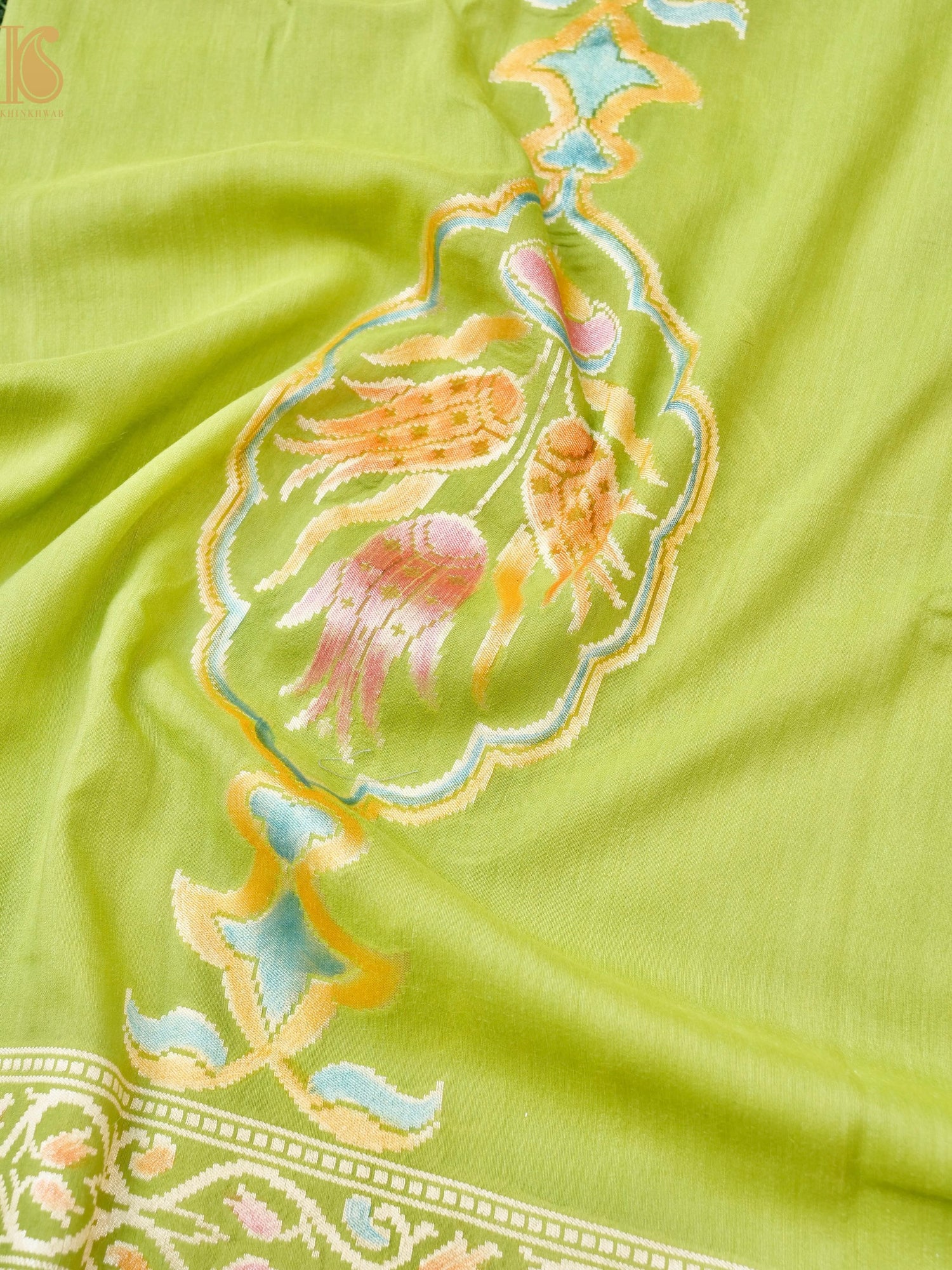 Handwoven Banarasi Moonga Silk Turkish Dupatta with Hand Brush