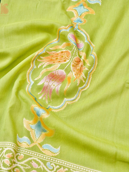 Handwoven Banarasi Moonga Silk Turkish Dupatta with Hand Brush