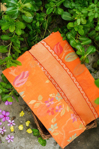 Handloom Banarasi Real Silver Zari Cotton by Kora Saree