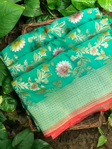 Pure Georgette Handloom Banarasi Marigold Saree