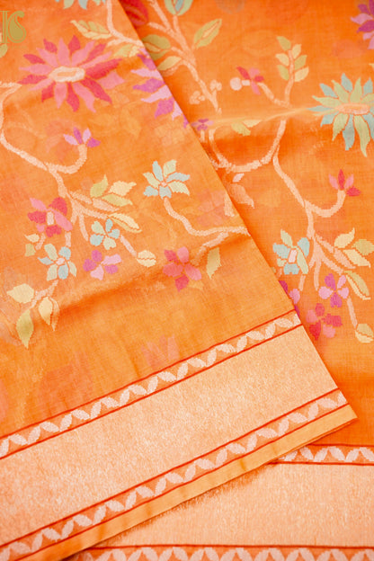 Handloom Banarasi Real Silver Zari Cotton by Kora Saree