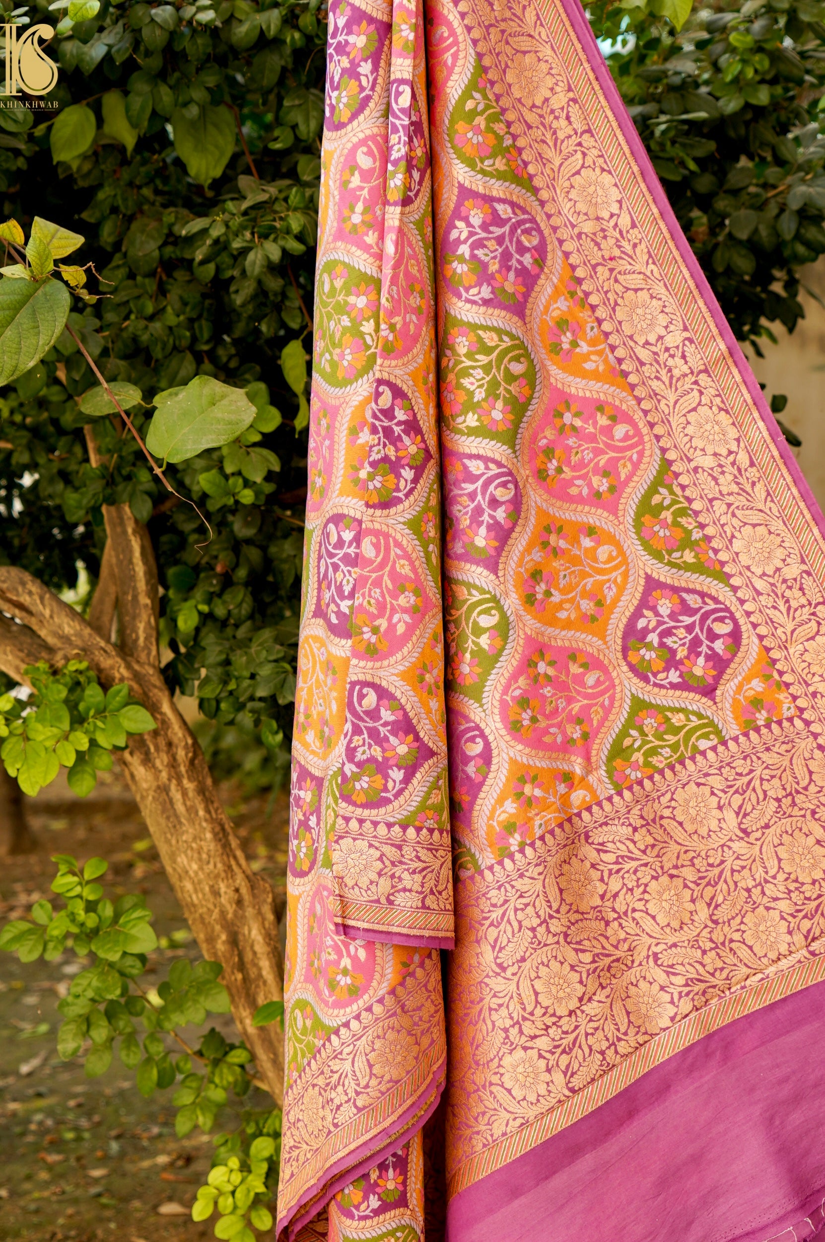 Moonga Silk Meenakari Honeycomb Banarasi Dupatta