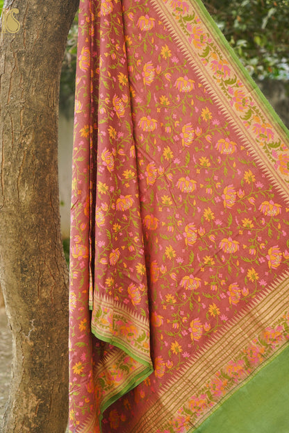 Banarasi Moonga Silk Dupatta with Meenakari