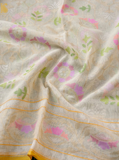 Handloom Banarasi Real Silver Zari Cotton Dupatta