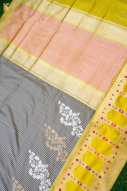 Banarasi Handloom Pure Katan Silk Kadwa Check Saree