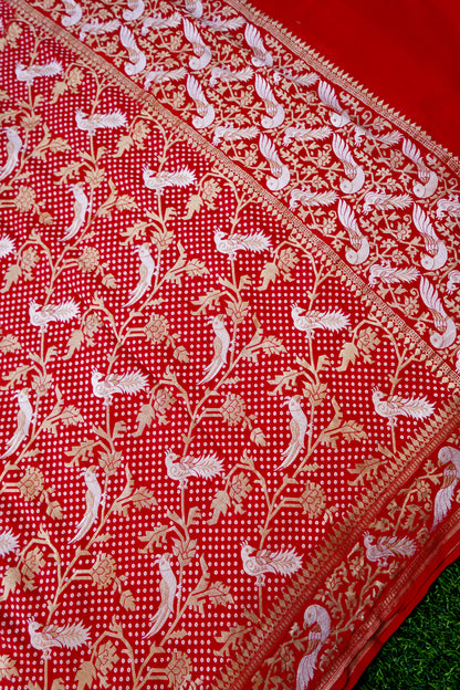 Banarasi Georgette Birds Dupatta with Woven Dots - Khinkhwab