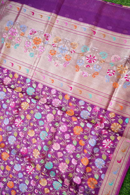 Handloom Banarasi Real Silver Zari Cotton Saree - Khinkhwab