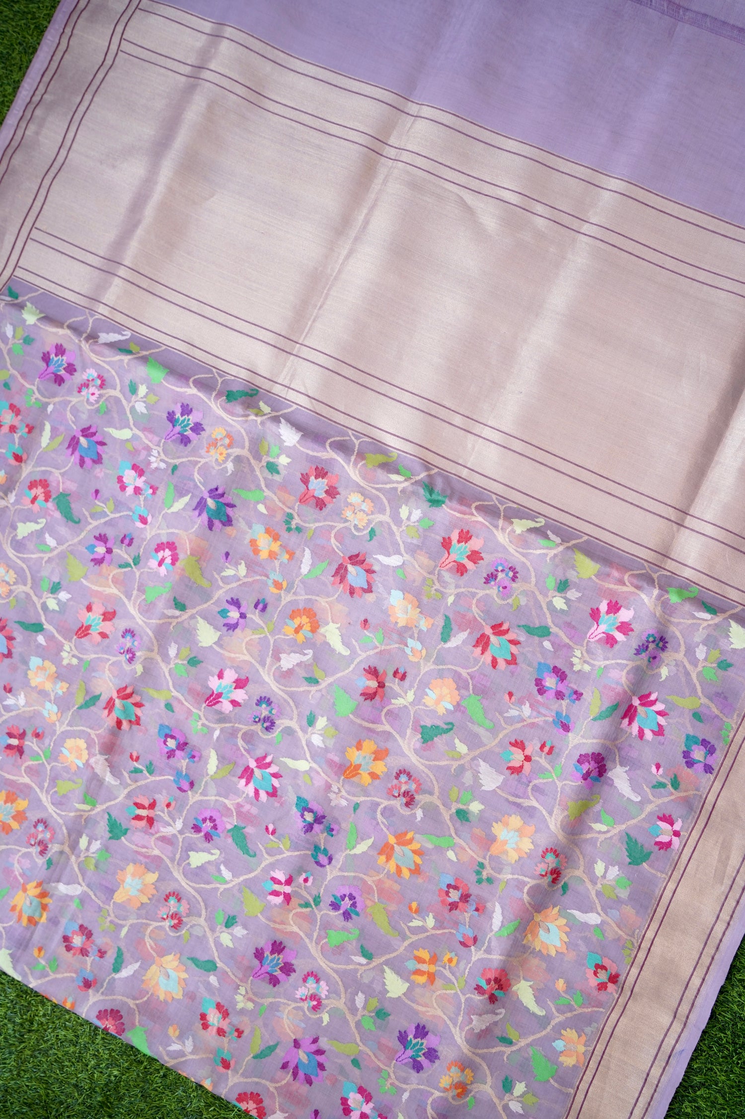 Handloom Banarasi Real Silver Zari Kora by Cotton Saree - Khinkhwab