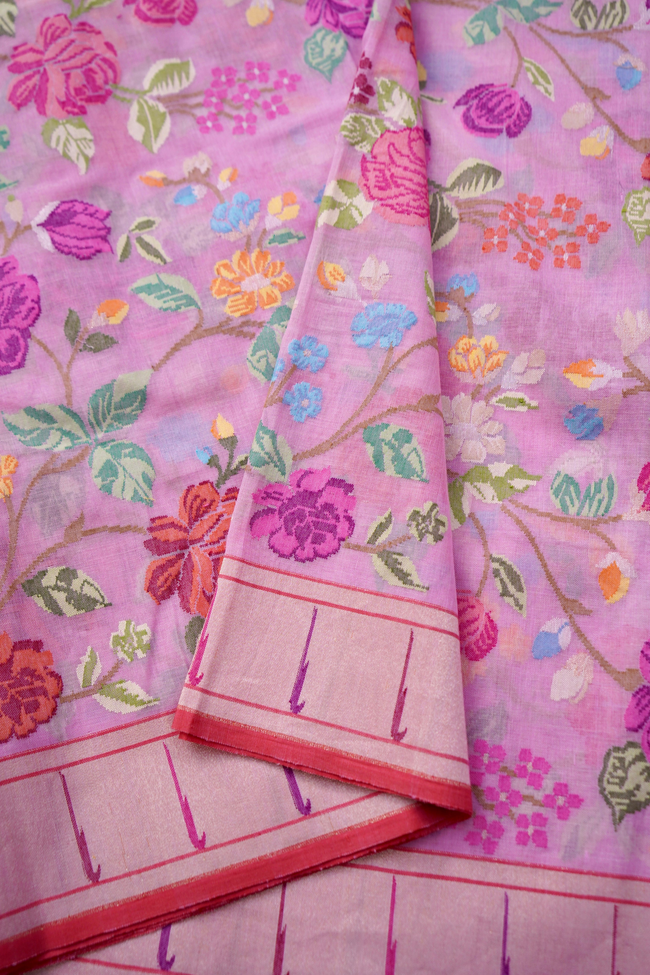 Handloom Banarasi Real Silver Zari Cotton Saree - Khinkhwab