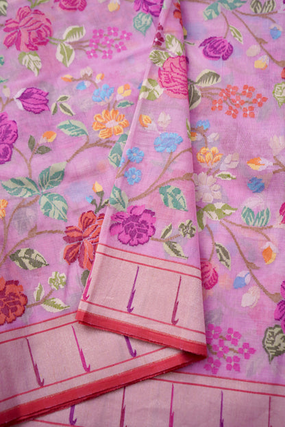 Handloom Banarasi Real Silver Zari Cotton Saree - Khinkhwab