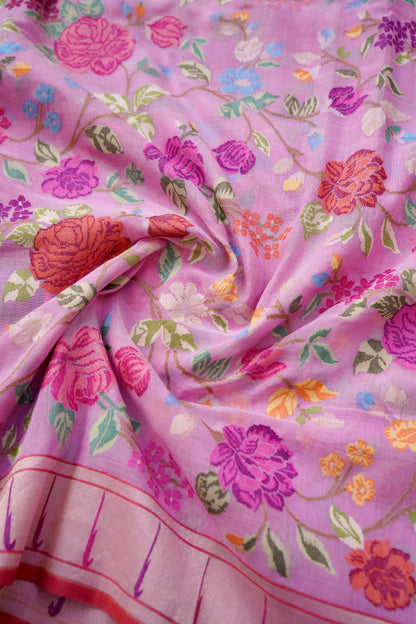 Handloom Banarasi Real Silver Zari Cotton Saree - Khinkhwab