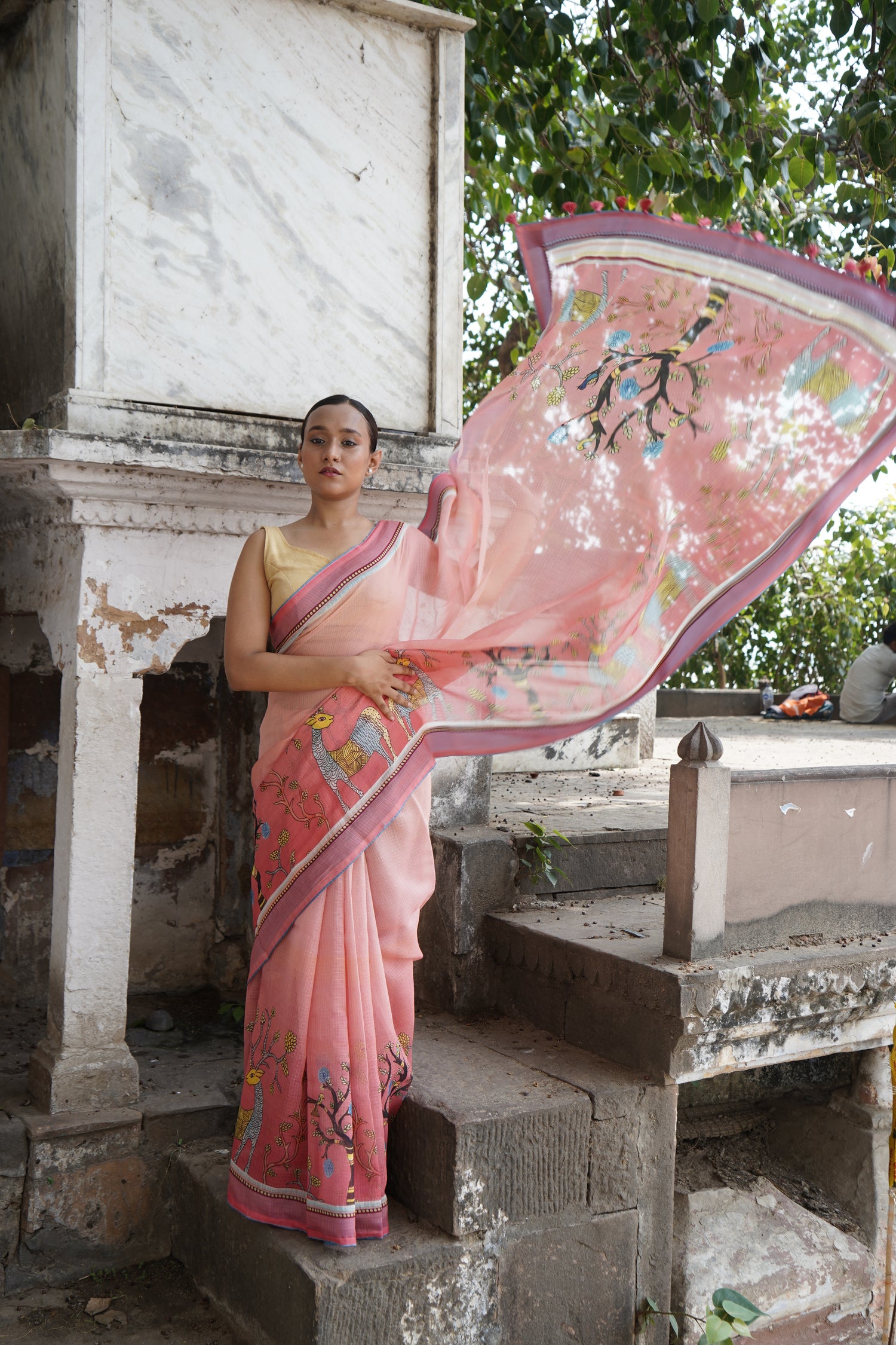 Kadamb Gond Print Kota Saree in Rose