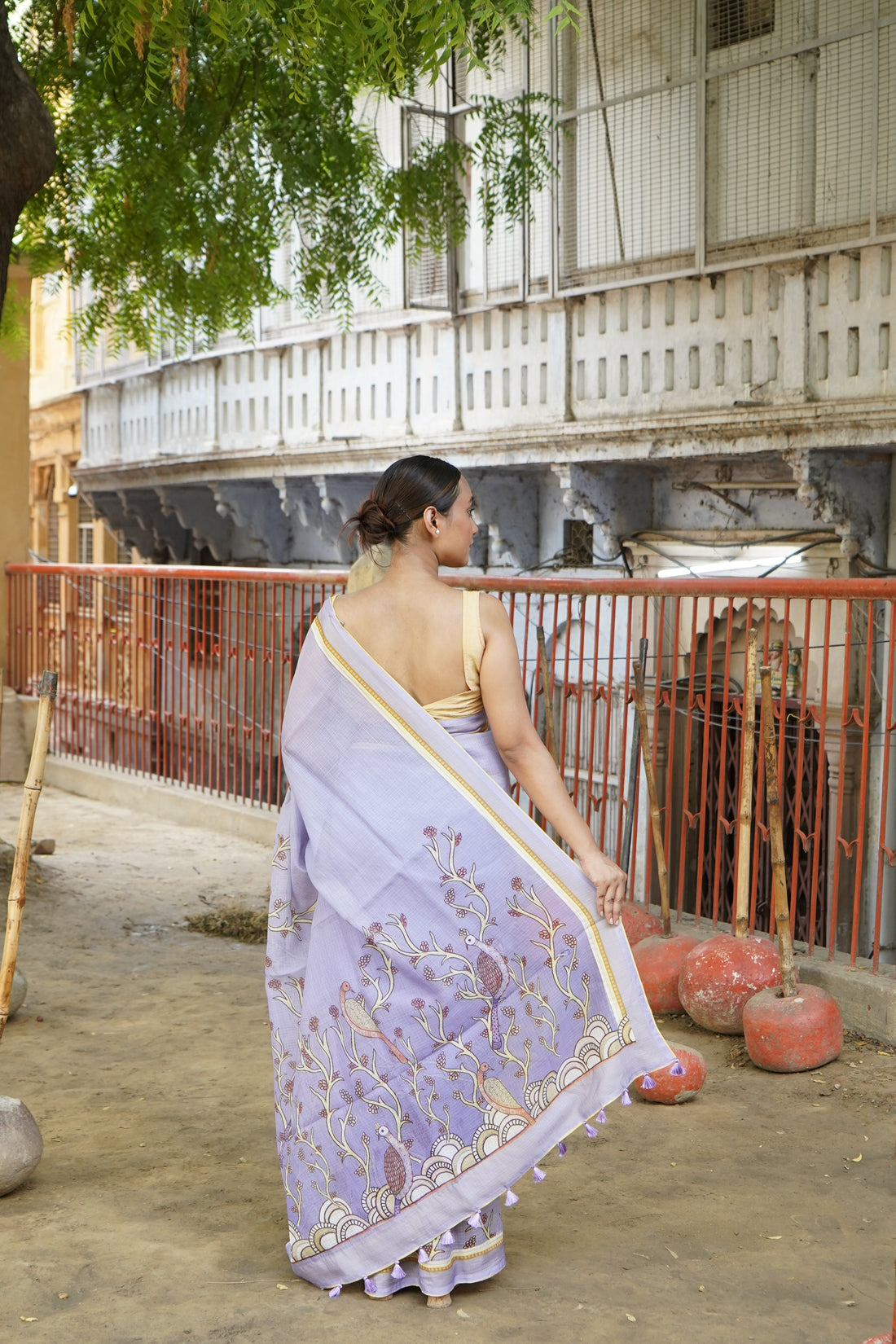 Chakor Gond Print Kota Saree in Lavender