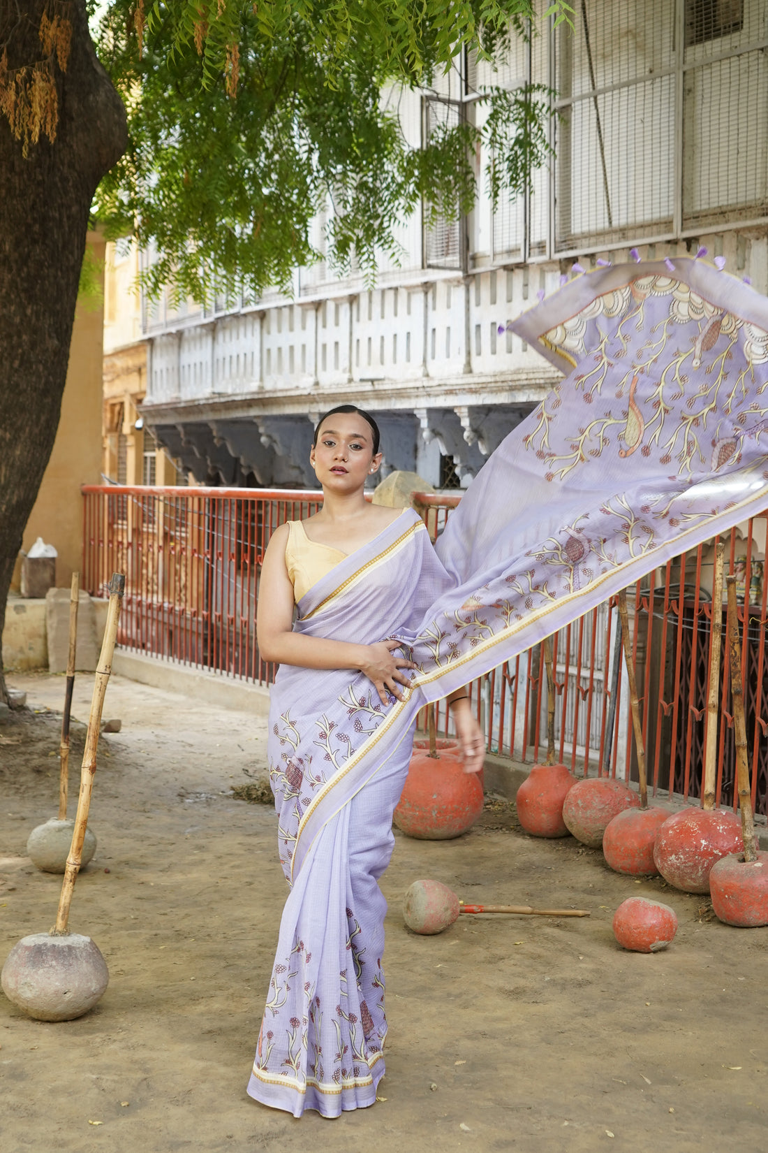 Chakor Gond Print Kota Saree in Lavender