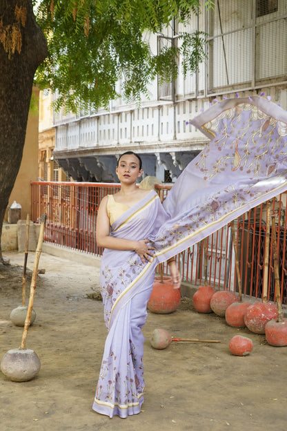 Chakor Gond Print Kota Saree in Lavender