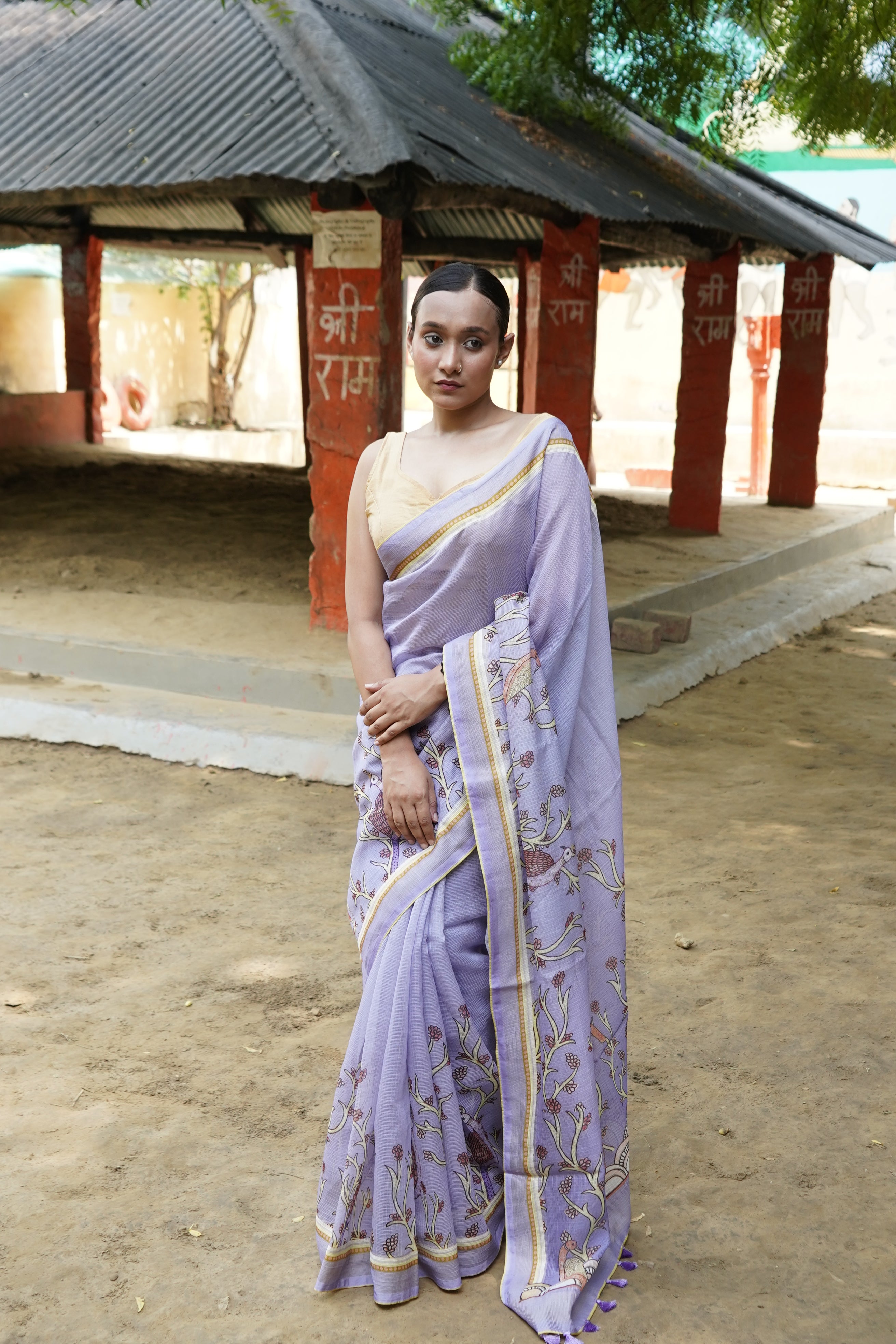 Chakor Gond Print Kota Saree in Lavender