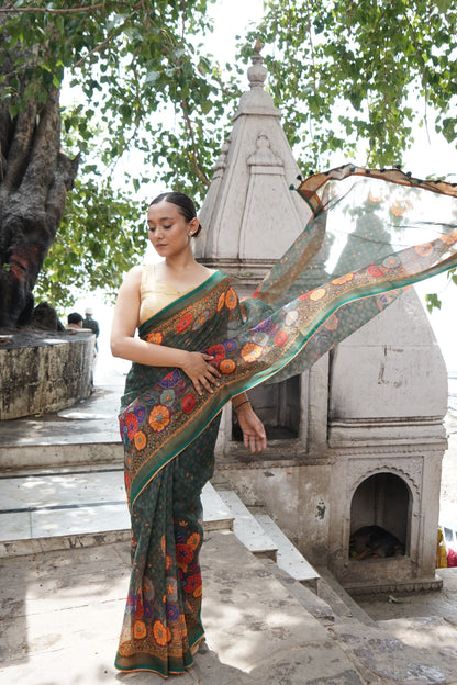 Jay Teal &amp; Multicolour Titli Print Kota Saree