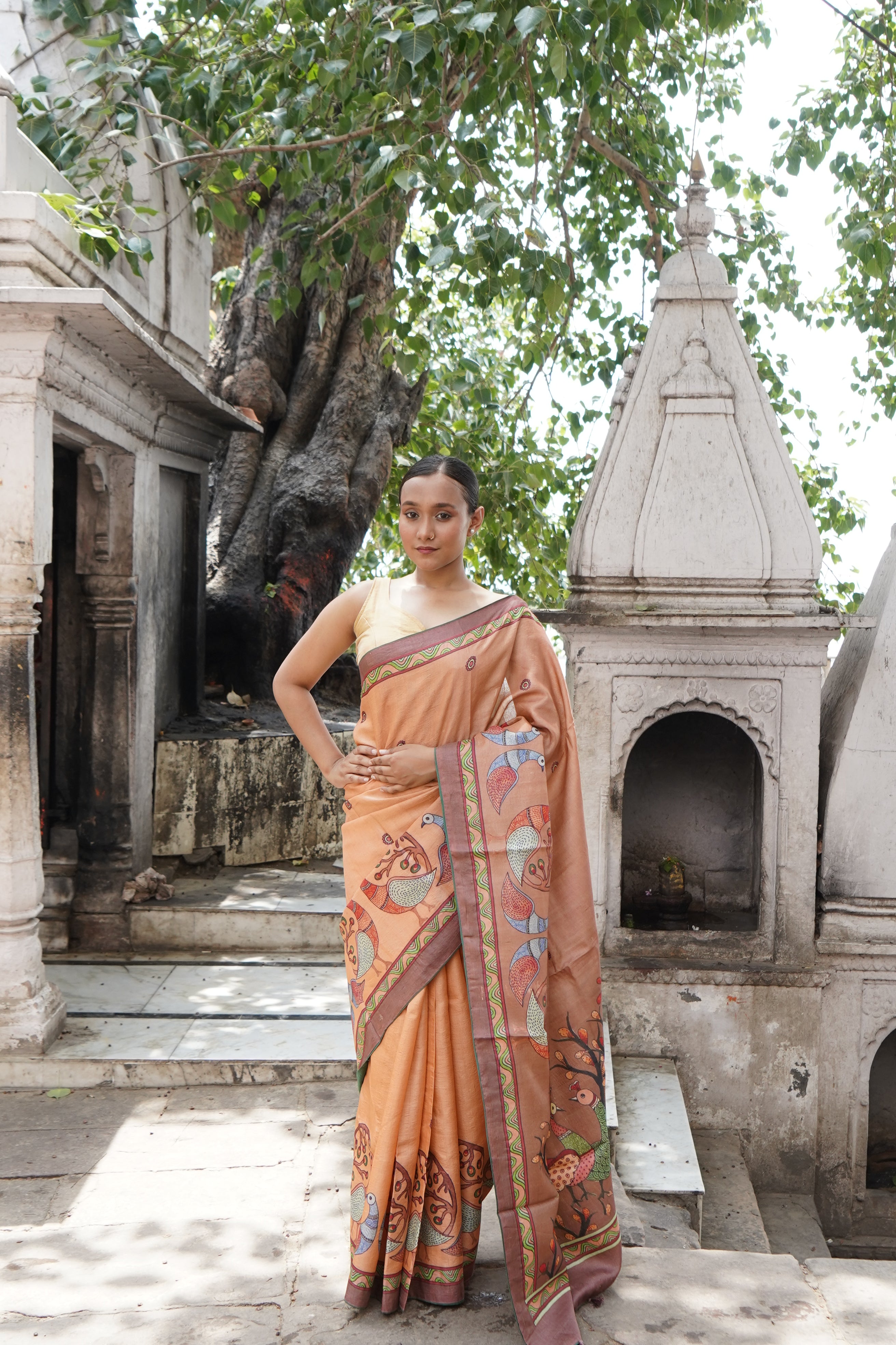 Palash Gond Print Tussar Saree in Copper