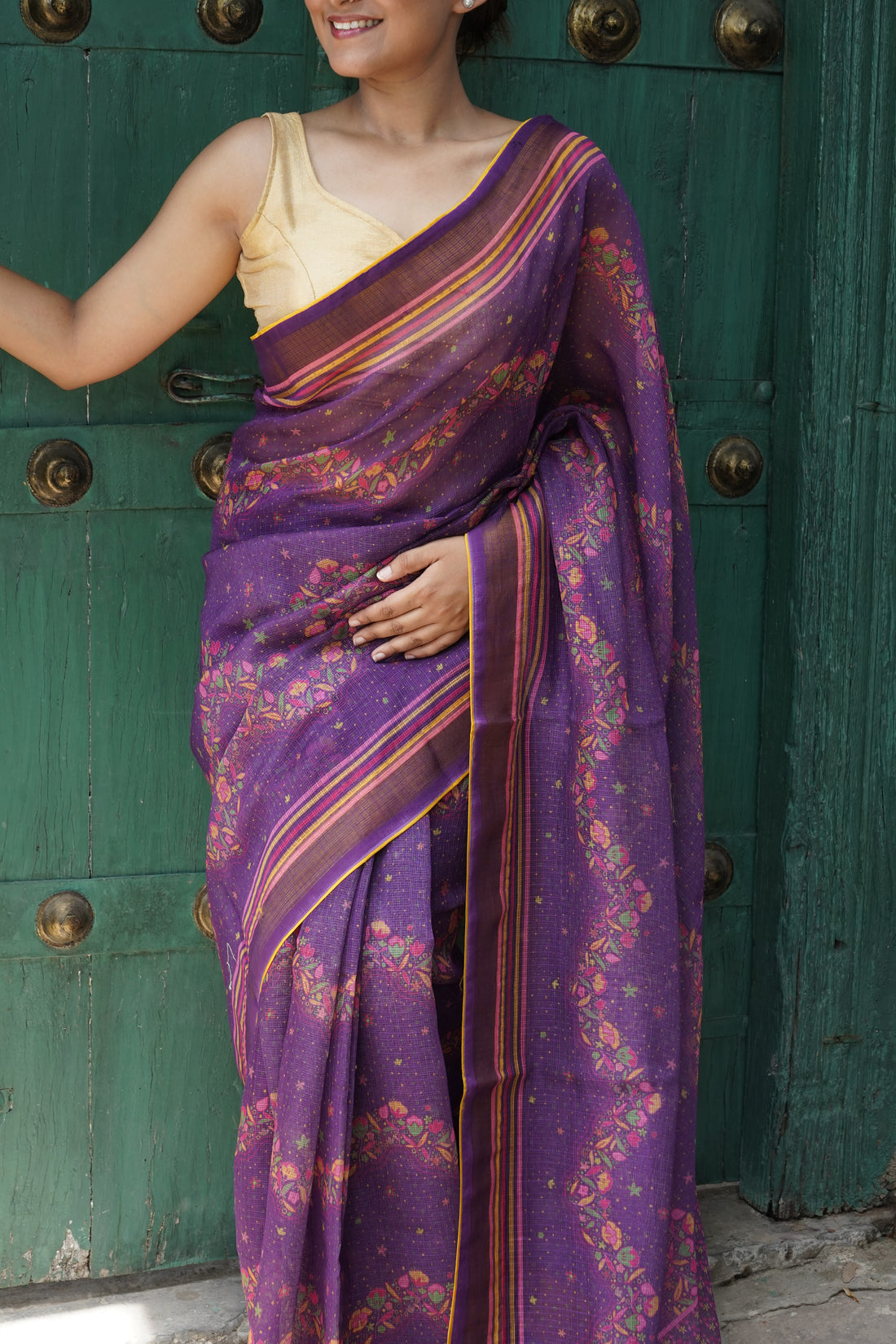 Iris Purple &amp; Pink Titli Print Tussar Saree