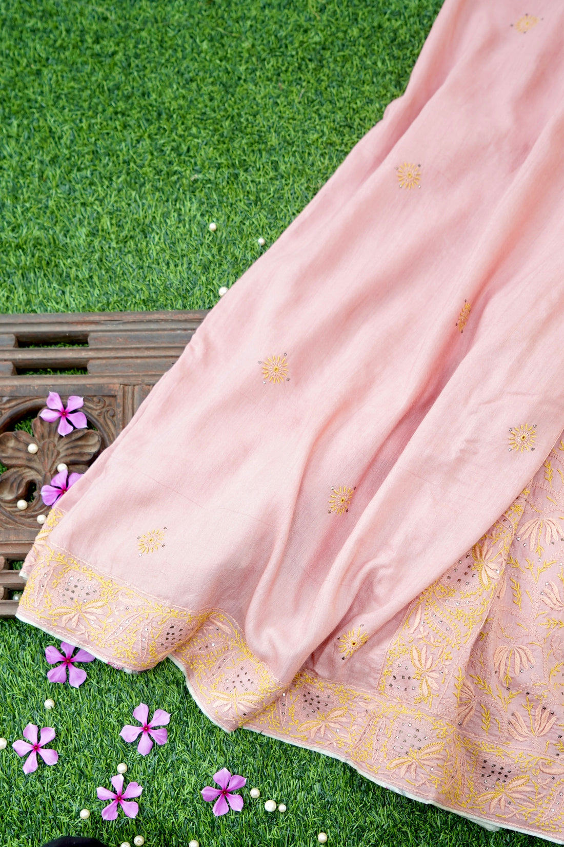 Chikankari Moonga Tussar Silk Saree in Pink