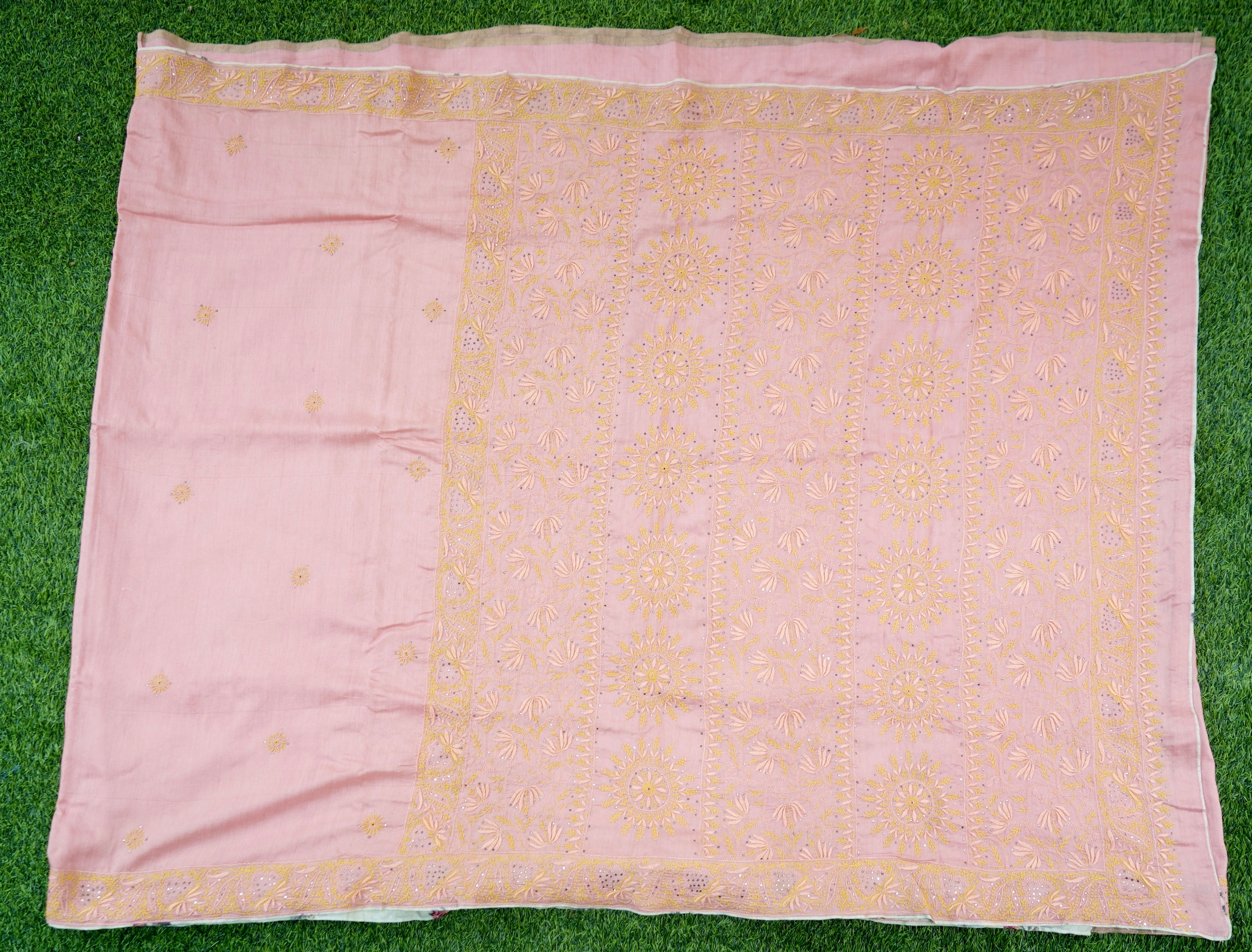 Chikankari Moonga Tussar Silk Saree in Pink