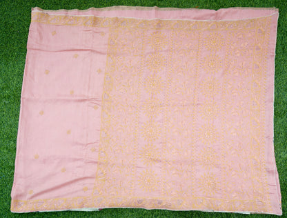 Chikankari Moonga Tussar Silk Saree in Pink