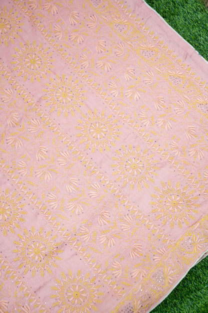 Chikankari Moonga Tussar Silk Saree in Pink