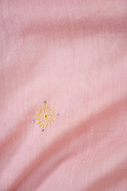 Chikankari Moonga Tussar Silk Saree in Pink