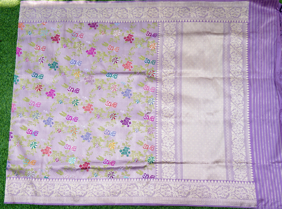 Handwoven Banarasi Katan Silk Kinkhab Meenakari Saree in Soft Lilac