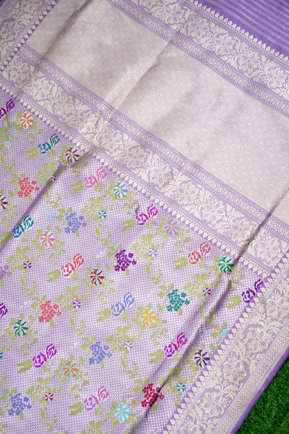 Handwoven Banarasi Katan Silk Kinkhab Meenakari Saree in Soft Lilac
