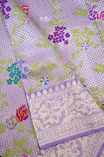 Handwoven Banarasi Katan Silk Kinkhab Meenakari Saree in Soft Lilac