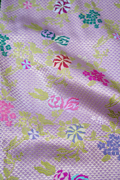 Handwoven Banarasi Katan Silk Kinkhab Meenakari Saree in Soft Lilac