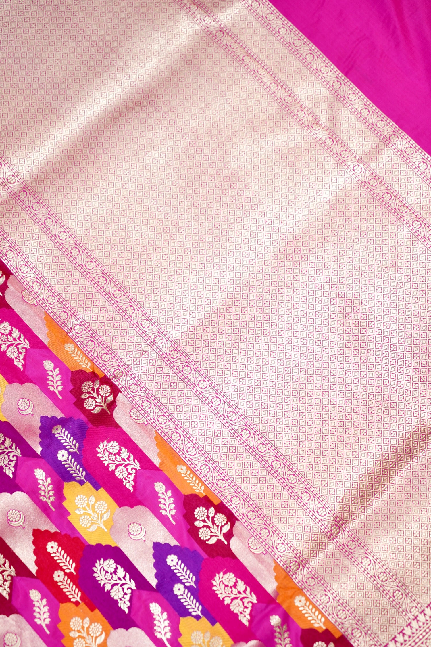 Handwoven Banarasi Katan Silk Rangkat Saree in Rani Pink