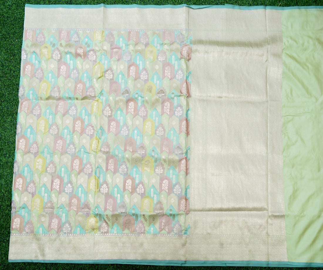 Handwoven Banarasi Katan Silk Rangkat Saree in Pista Green