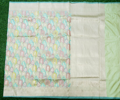 Handwoven Banarasi Katan Silk Rangkat Saree in Pista Green
