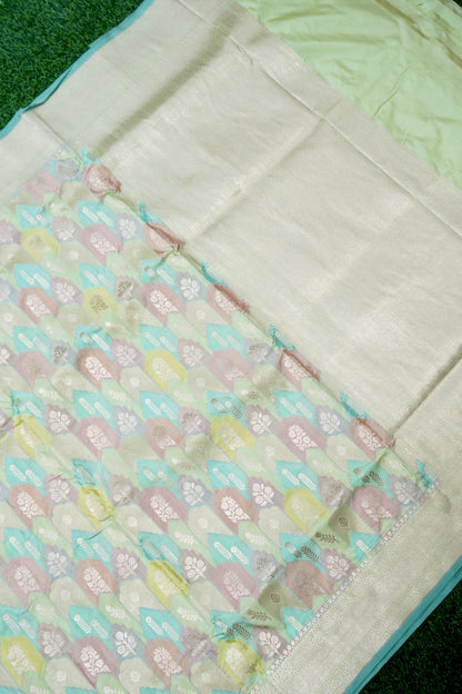 Handwoven Banarasi Katan Silk Rangkat Saree in Pista Green