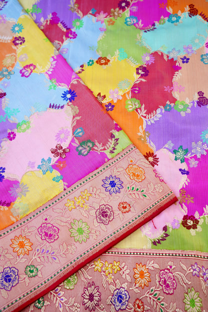Handloom Banarasi Pure Katan Silk Dum Rangkat Kadwa Saree