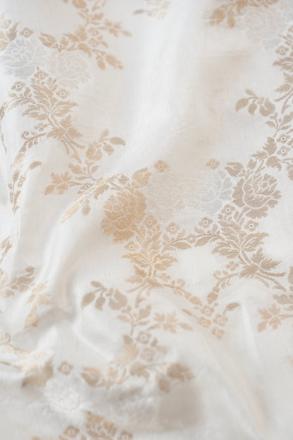 Handloom Pure Brocade Rose Banarasi Fabric