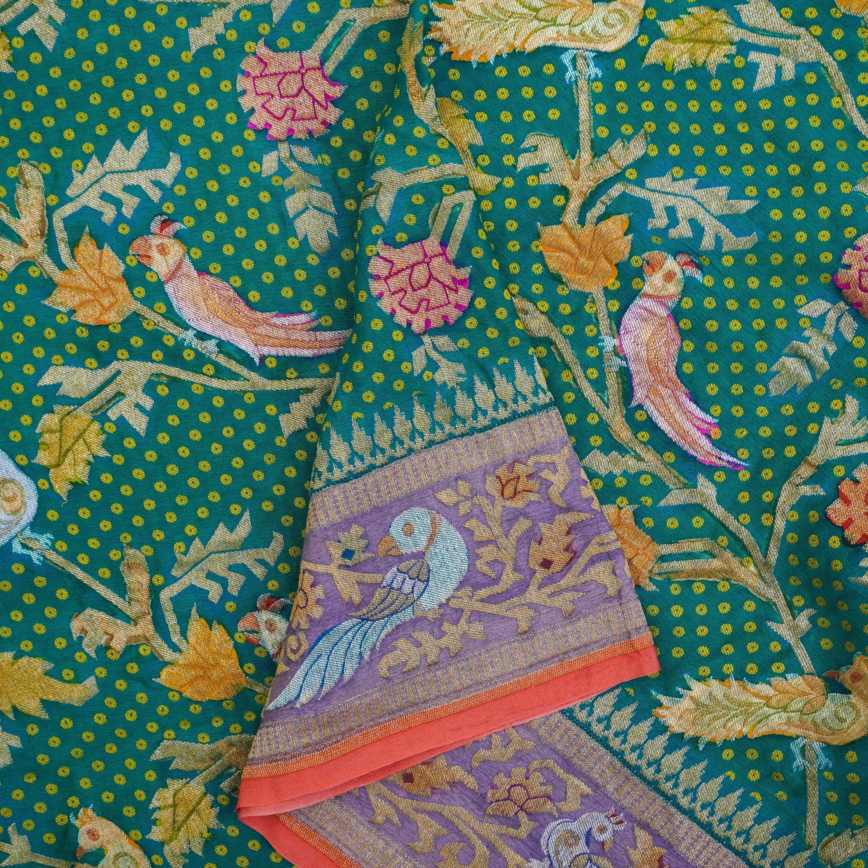 Pure Georgette Birds Banarasi Saree