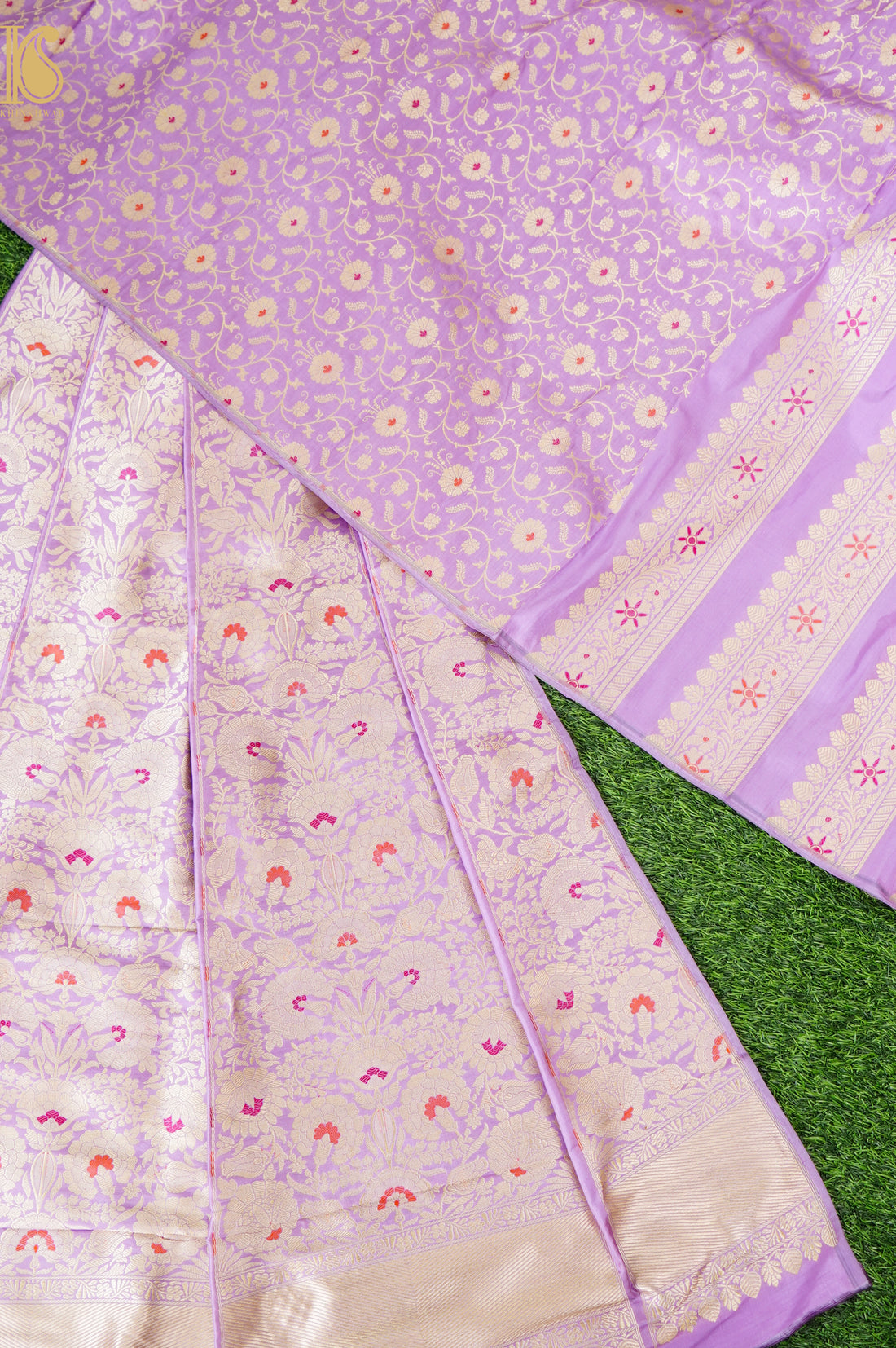 Handloom Banarasi Katan Silk Kalidar Phoolwari Lehenga