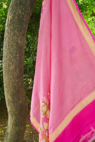 Handwoven Banarasi Georgette Dupatta with Floral Meenakari